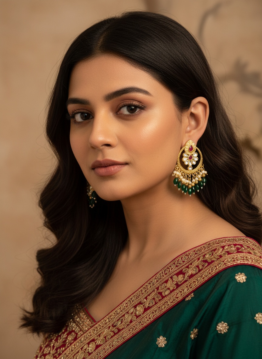 Traditional Temple Round Beaded Studs with Stones