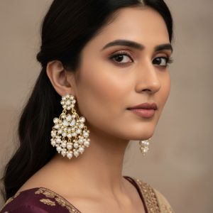 White Kundan Chandabali Earrings