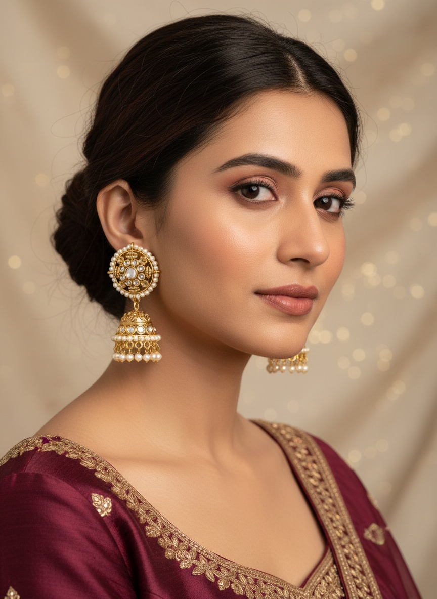 White Kundan Stone Jhumka