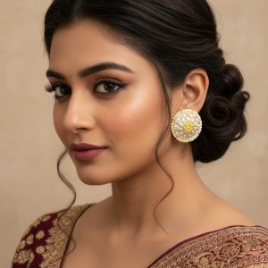 Yellow Kundan-Pearl Stud