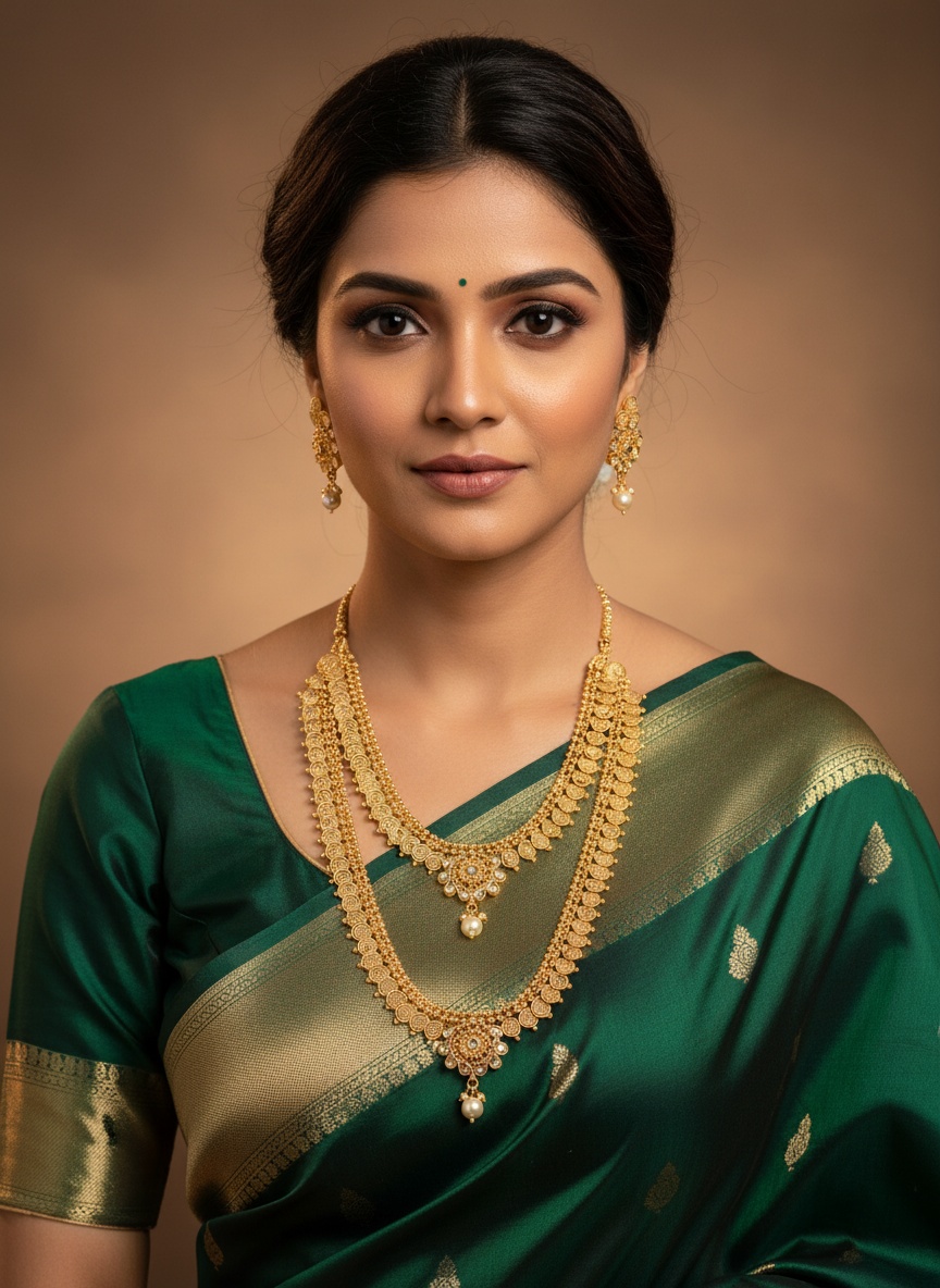 Champagne Double Strand Necklace Set with Faux Pearls