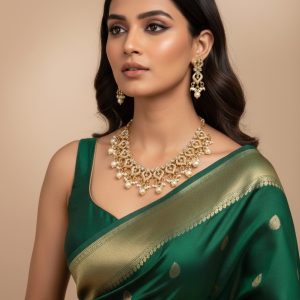 Champagne Necklace Set with Faux Pearls