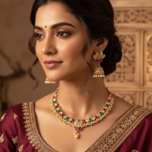 Classic Multicolor Necklace Set including Jhumka Earrings