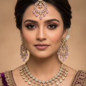 Lavender Floral Necklace Set with Maang