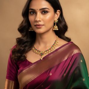 Pear Multicolor Stone Necklace Set Including Jhumkas