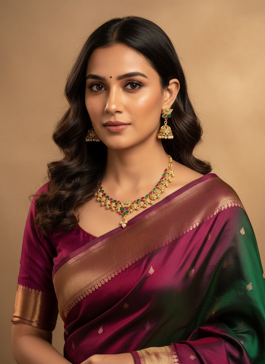 Pear Multicolor Stone Necklace Set Including Jhumkas