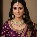 Purple Kundan Jhumka Necklace Set with Maang