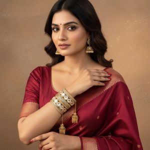 Champagne Jhumka Kundan Bangle Set with Dangling Spikes