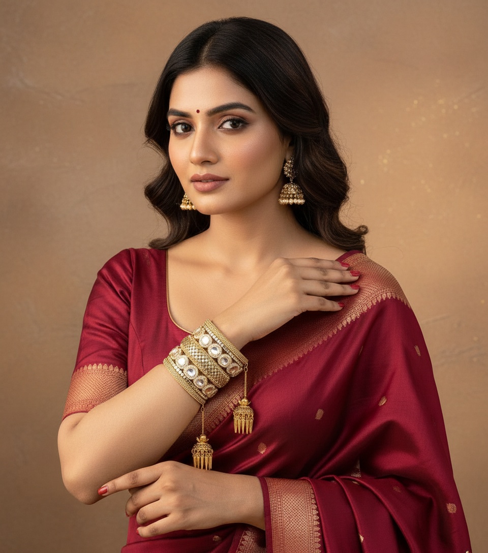 Champagne Jhumka Kundan Bangle Set with Dangling Spikes