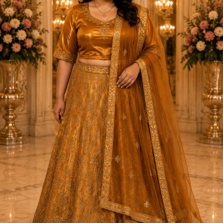 Antique Gold Embroidered Lehenga Choli