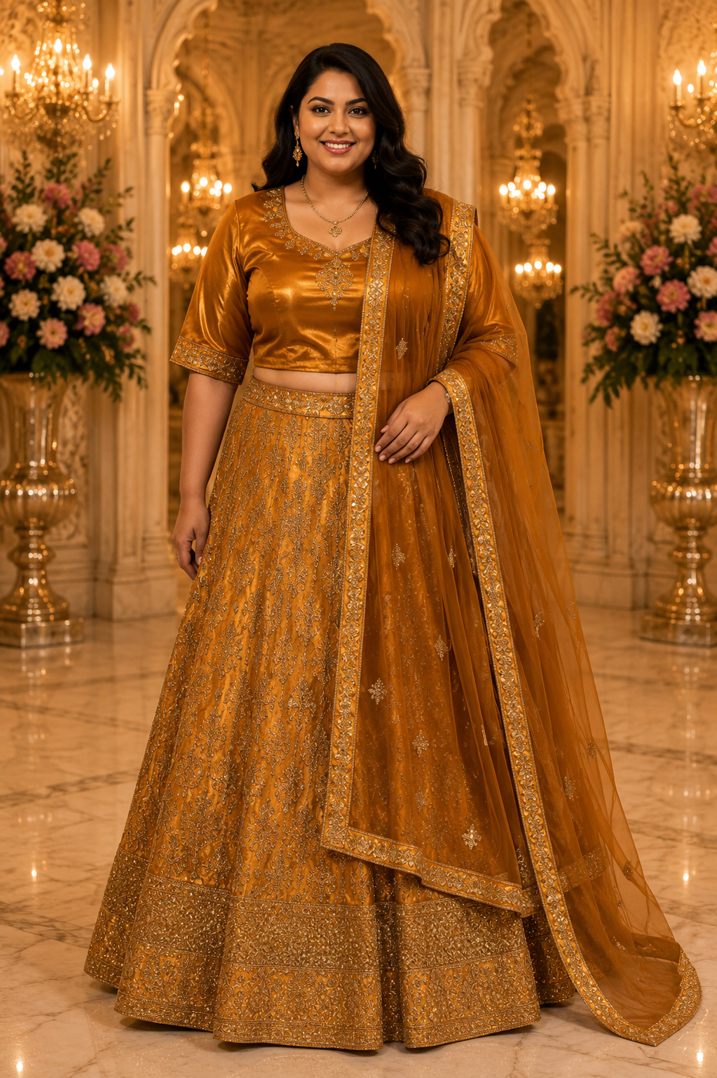 Antique Gold Embroidered Lehenga Choli