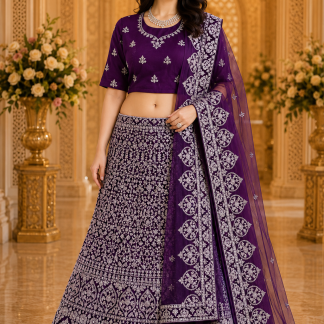 Deep Plum & Silver Bridal Lehenga Choli