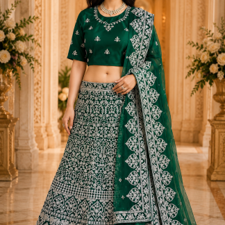Emerald Green & Silver Bridal Lehenga Choli