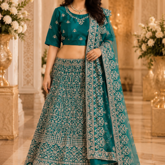 Teal & Silver Embroidered Lehenga Choli
