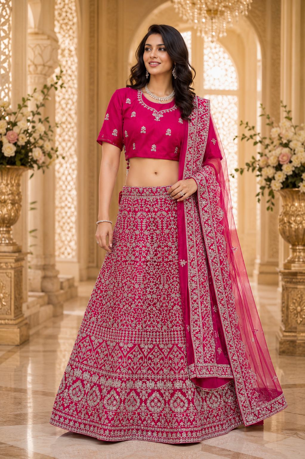 Hot Pink & Silver Bridal Lehenga Choli