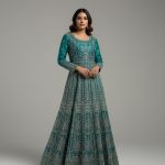 Luxury Embroidered Anarkali Dress with Dupatta – Designer Wedding Festive Gown for Women Turquoise
