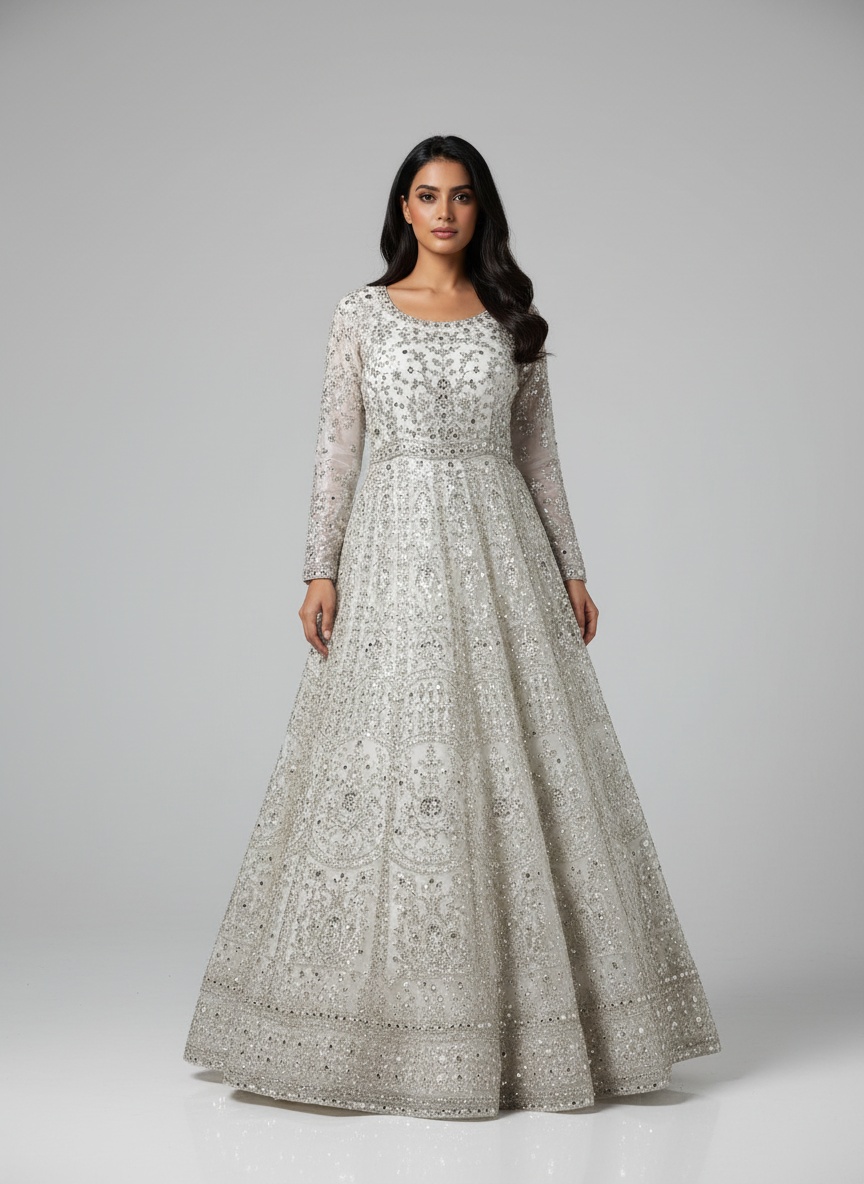 Luxury Embroidered Anarkali Dress with Dupatta – Designer Wedding Festive Gown for Women Turquoise