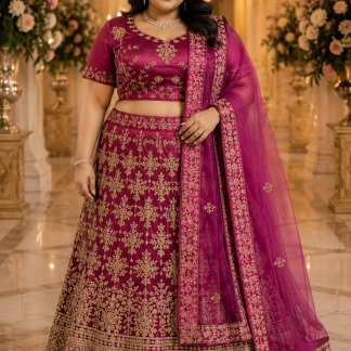 Magenta & Antique Gold Embroidered Lehenga Choli