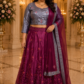 Periwinkle Blue and Berry Wine Lehenga Choli