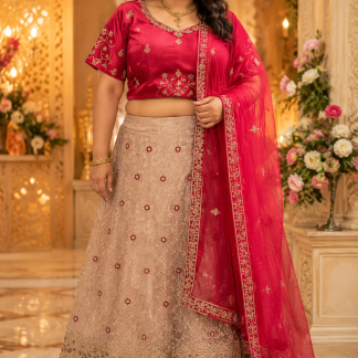 Red & Champagne Gold Bridal Lehenga Choli Set