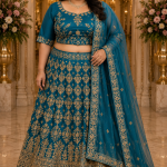 Teal Blue and Gold Lehenga Choli