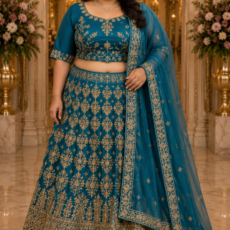 Teal Blue and Gold Lehenga Choli