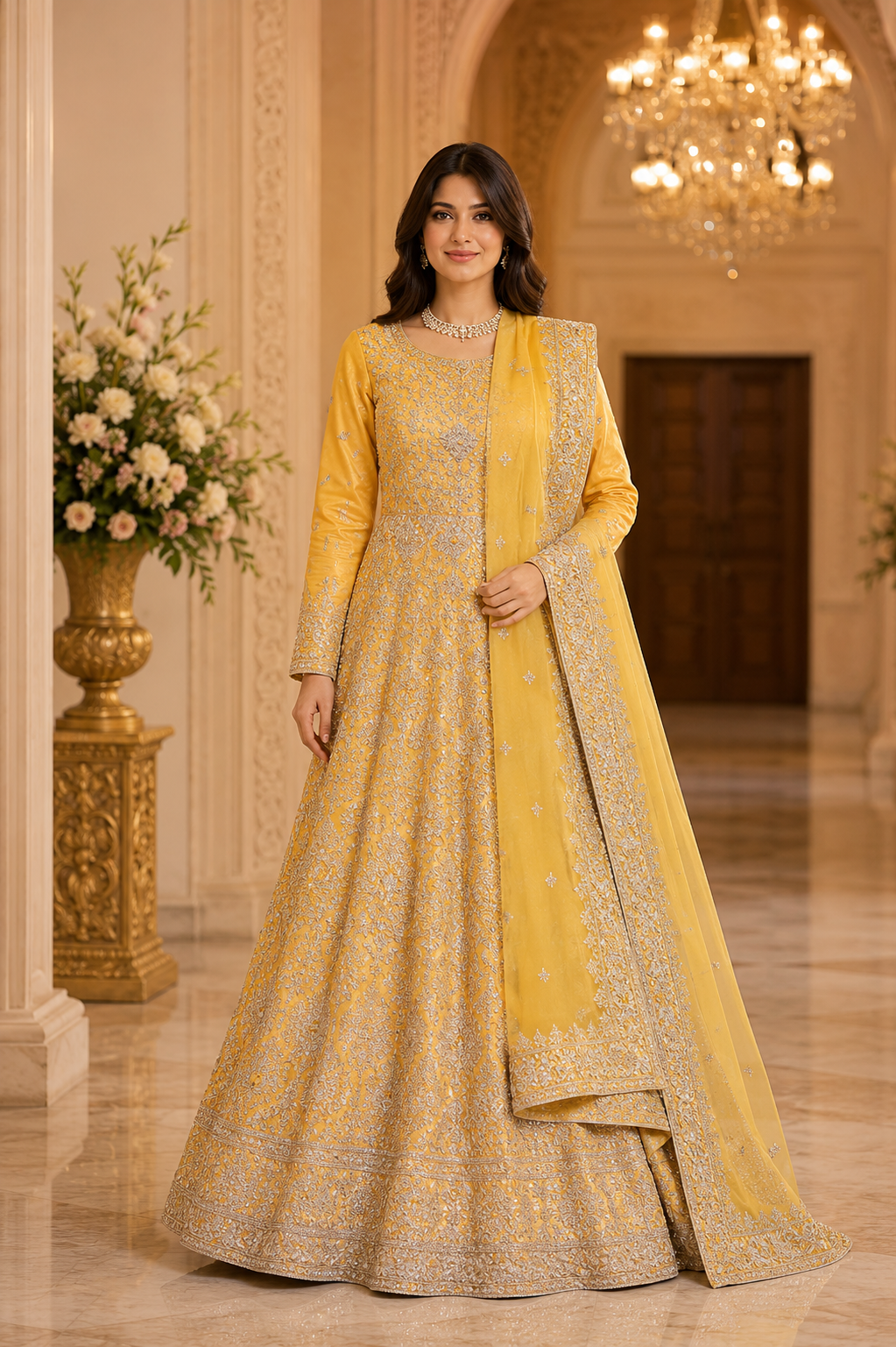 Yellow Embroidered Anarkali Suit