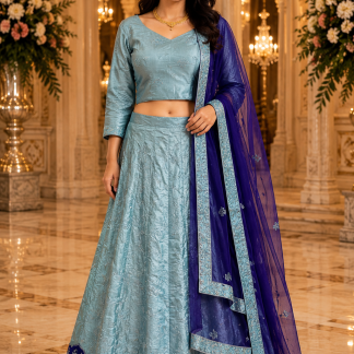 Dusty Aqua Blue & Royal Blue Lehenga Choli Set