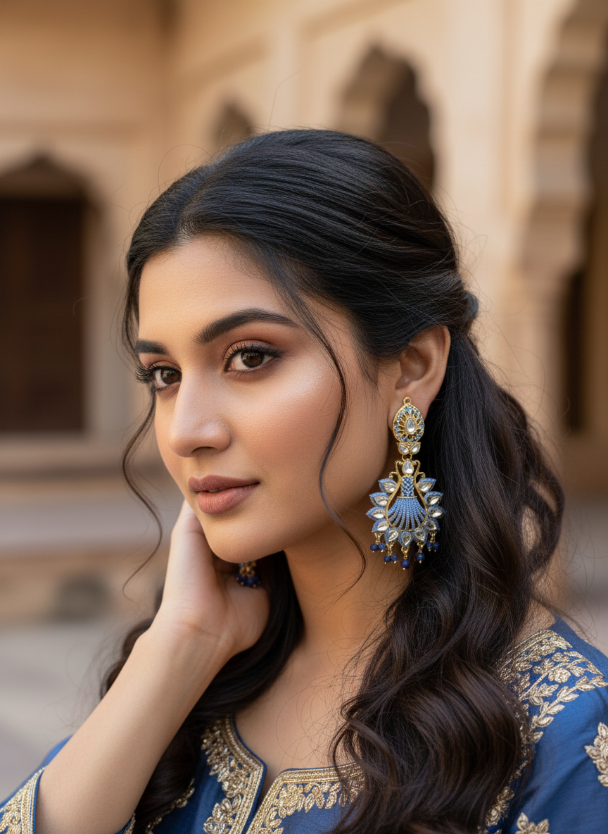 Blue Enamel Shell Earrings with Beads