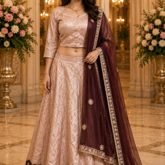 Champagne Gold & Chocolate Brown Lehenga Choli Set