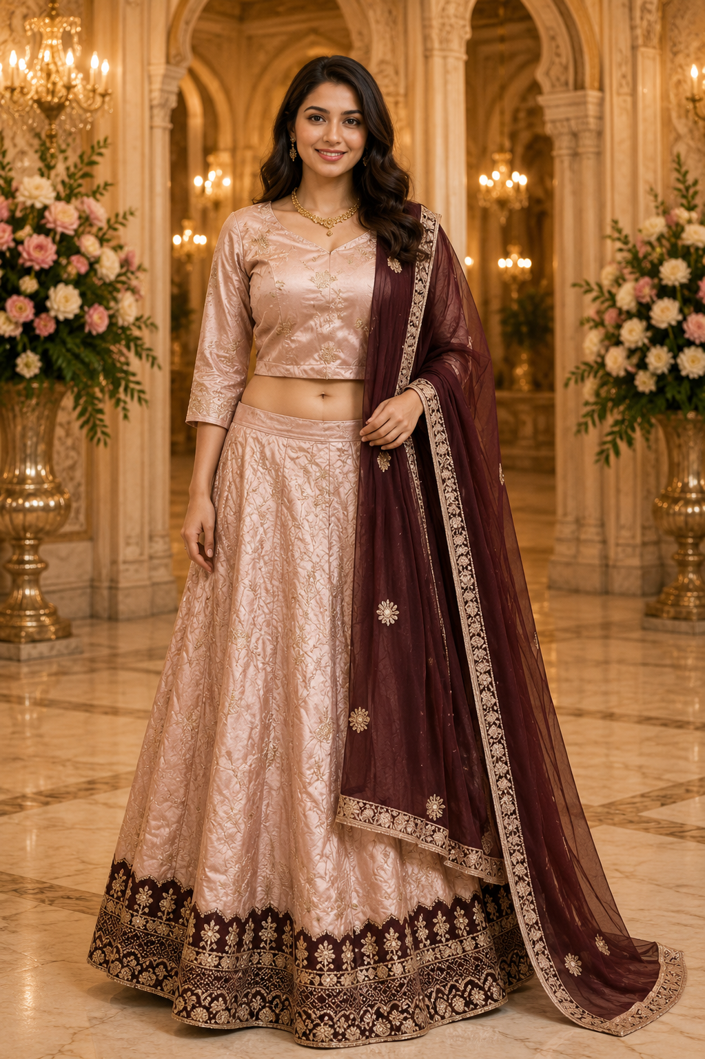 Champagne Gold & Chocolate Brown Lehenga Choli Set
