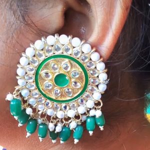 green-kundan-circle-stud