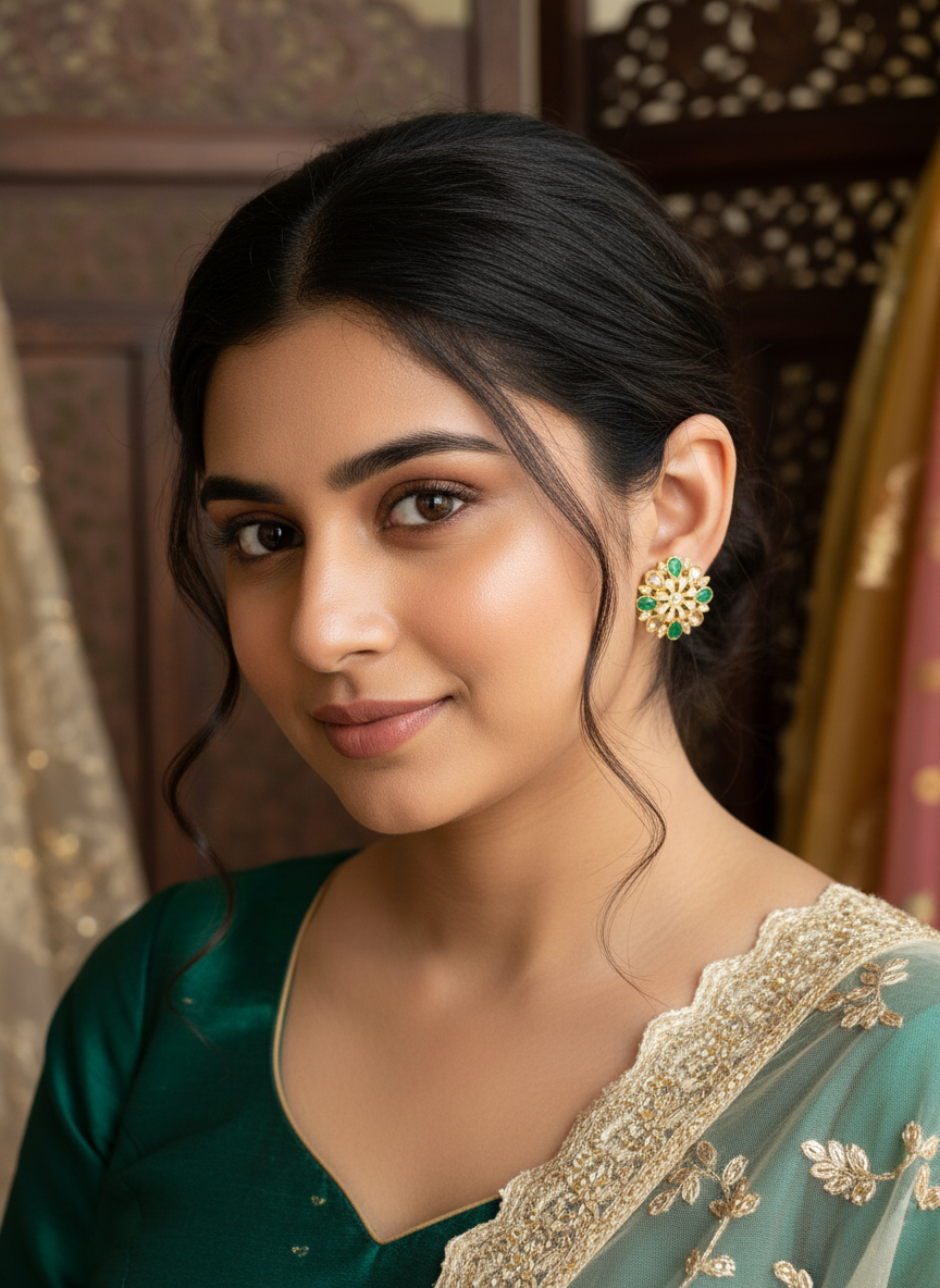 green-stone-flower-stud