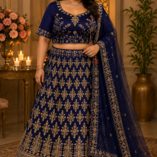Navy Embroidered Lehenga Choli with Dupatta