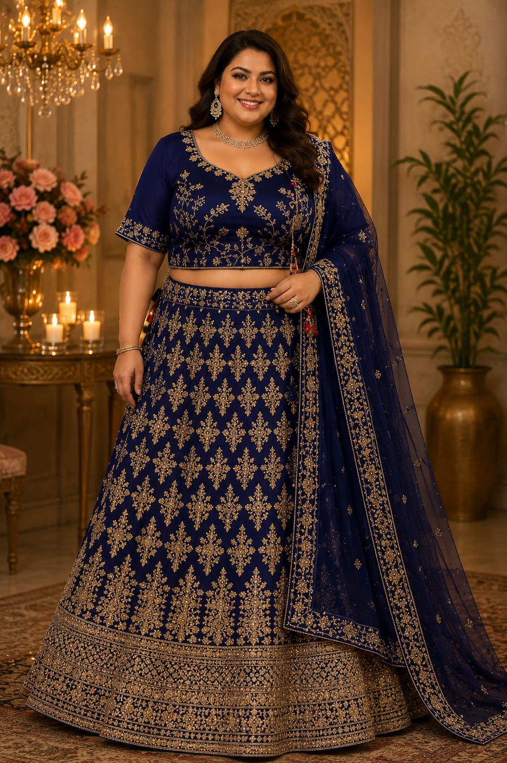 Navy Embroidered Lehenga Choli with Dupatta