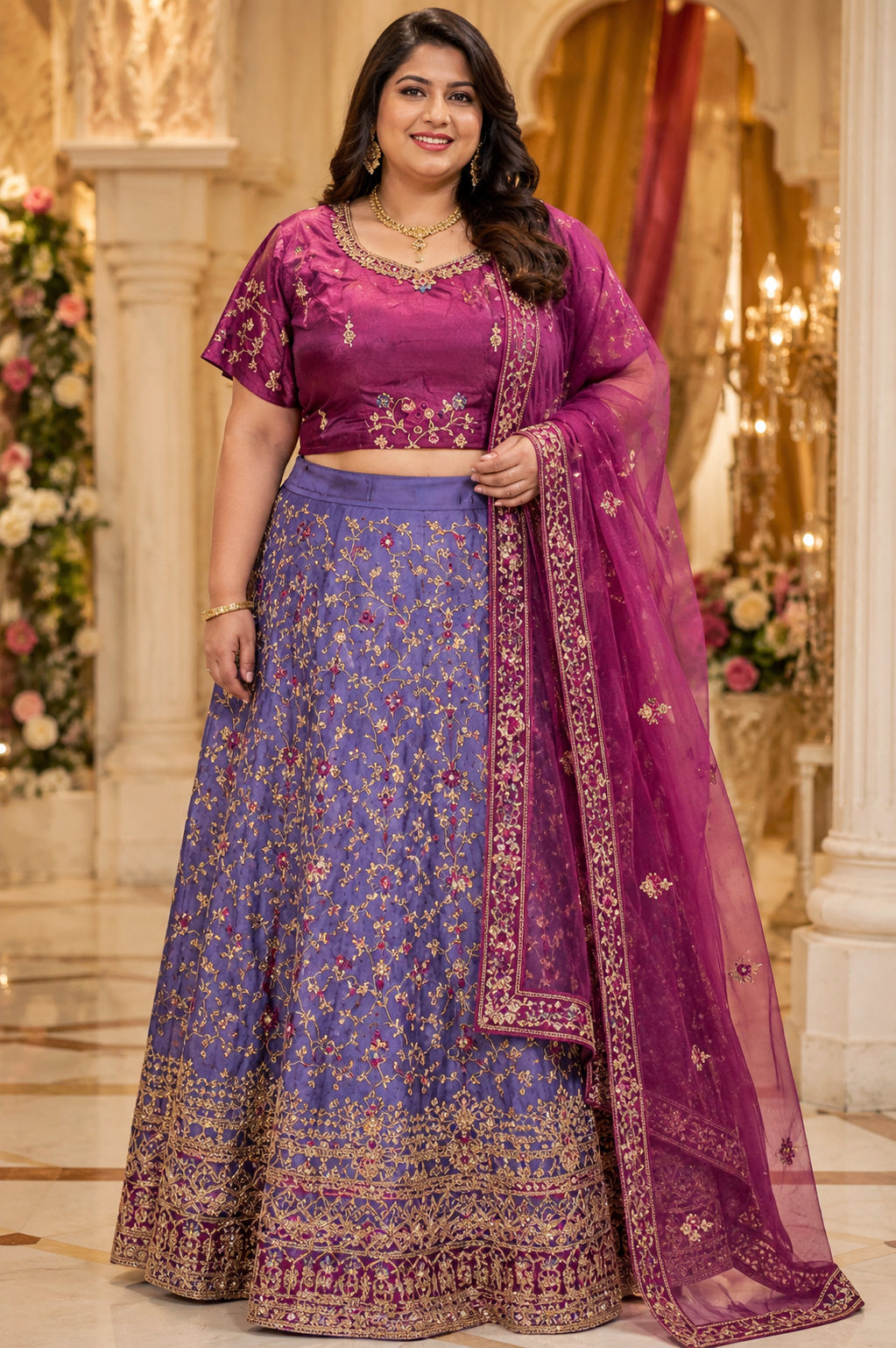 Periwinkle & Orchid Embroidered Lehenga Choli Set