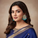 Turquoise Circle Kundan Studded Saree Earrings with Dangling Beads