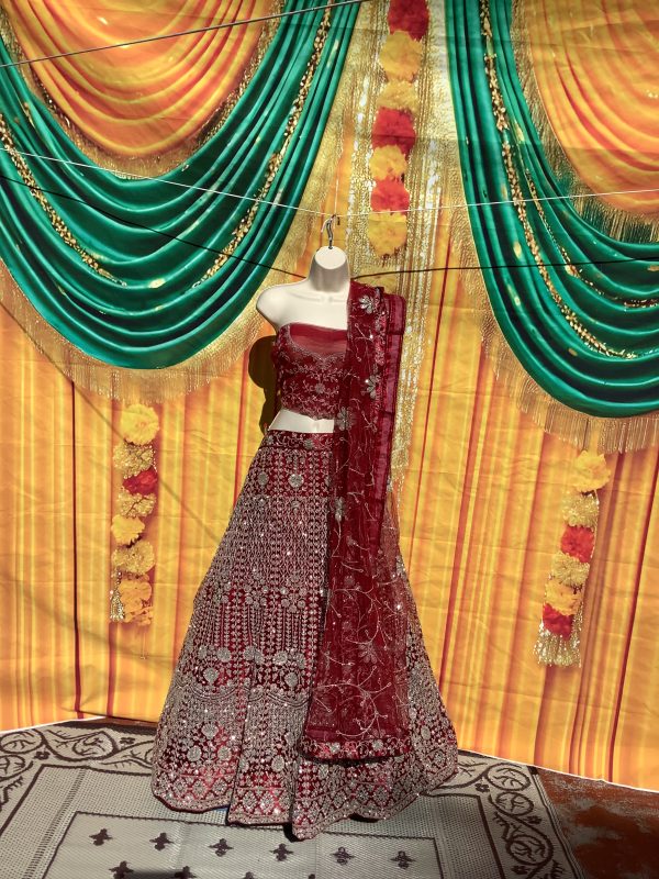 red-shell-net-embroidered-elehenga-choli