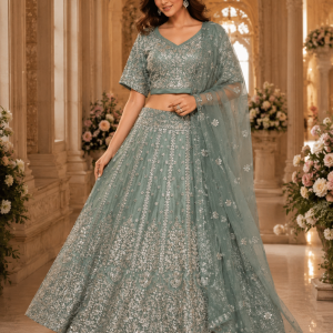 Dusty Sage Green Bridal Lehenga | Wedding & Reception Wear