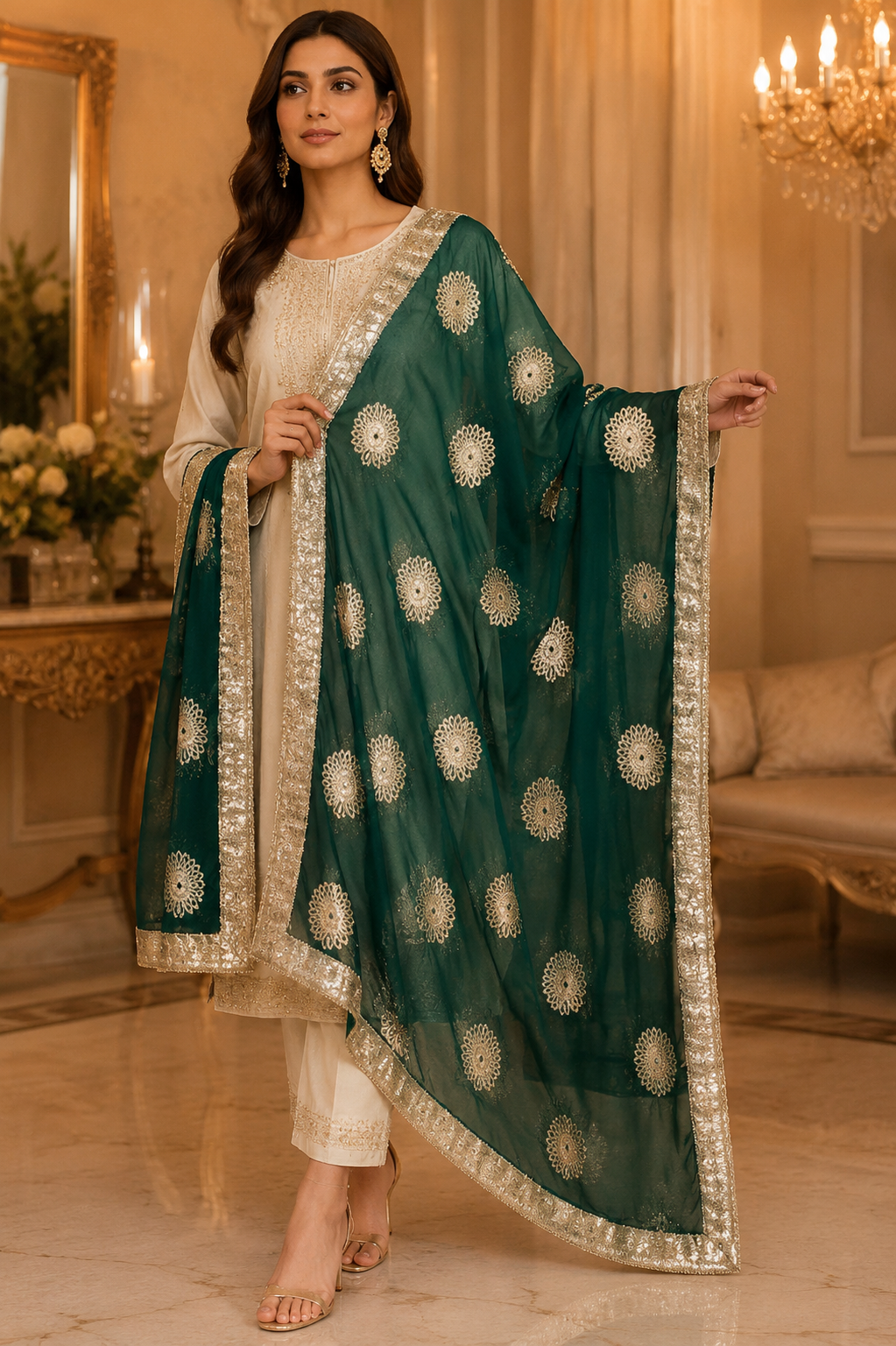 green floral dupatta