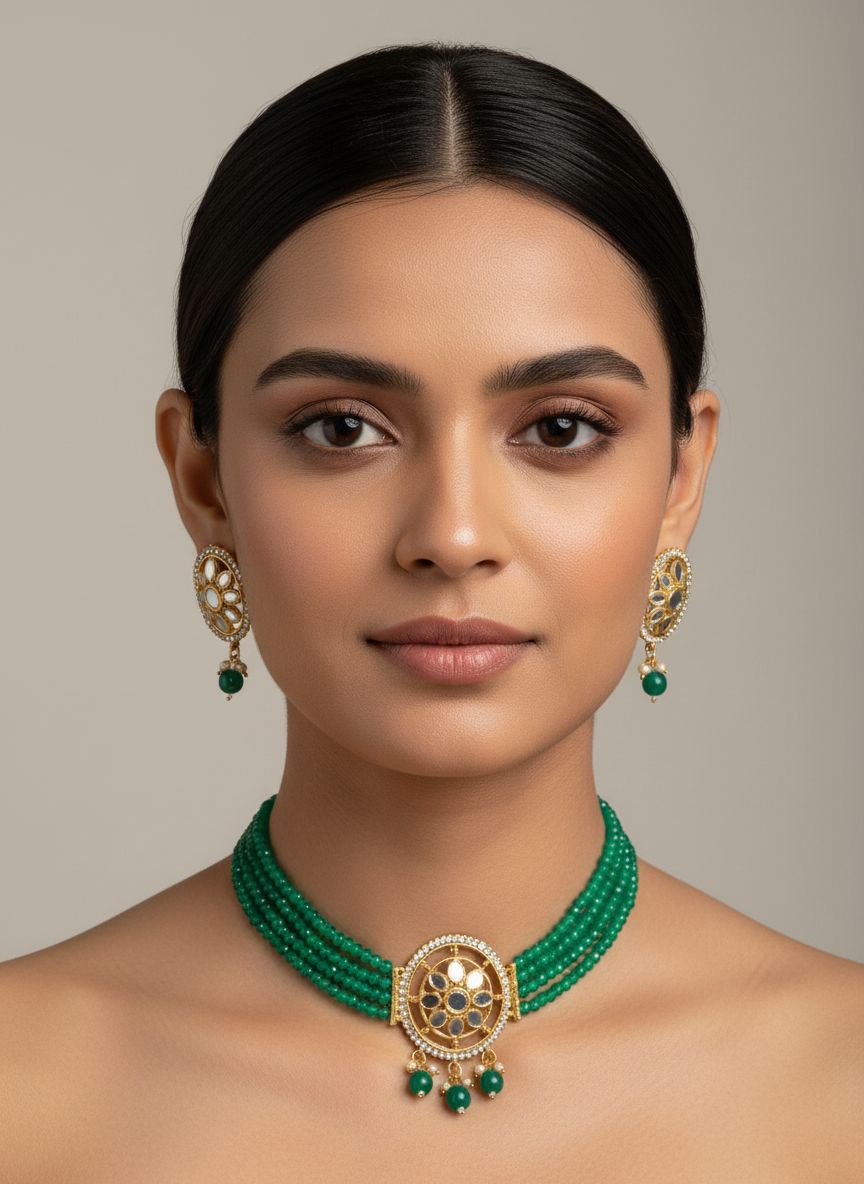 green-crystal-choker-necklace-set