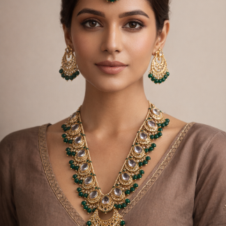 green- long - kundan- necklace