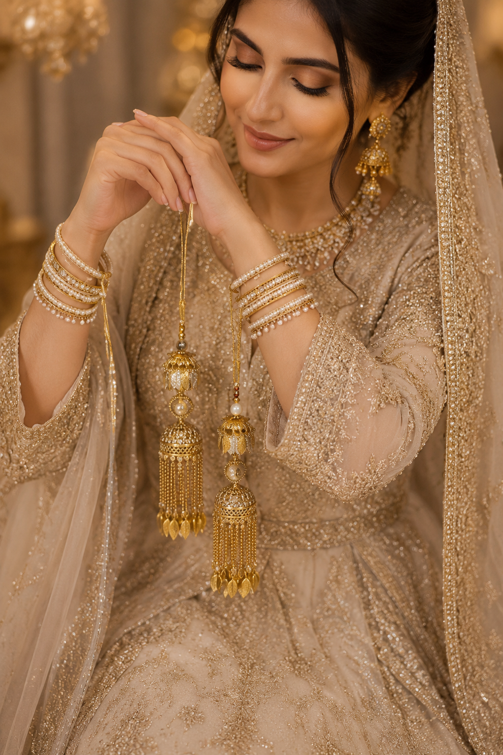 Pearl & Gold Bridal Kaleera Pair – Traditional Wedding Kaleeras