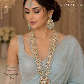 Robin Blue Kundan Necklace Set with Maang Tikka & Statement Earrings