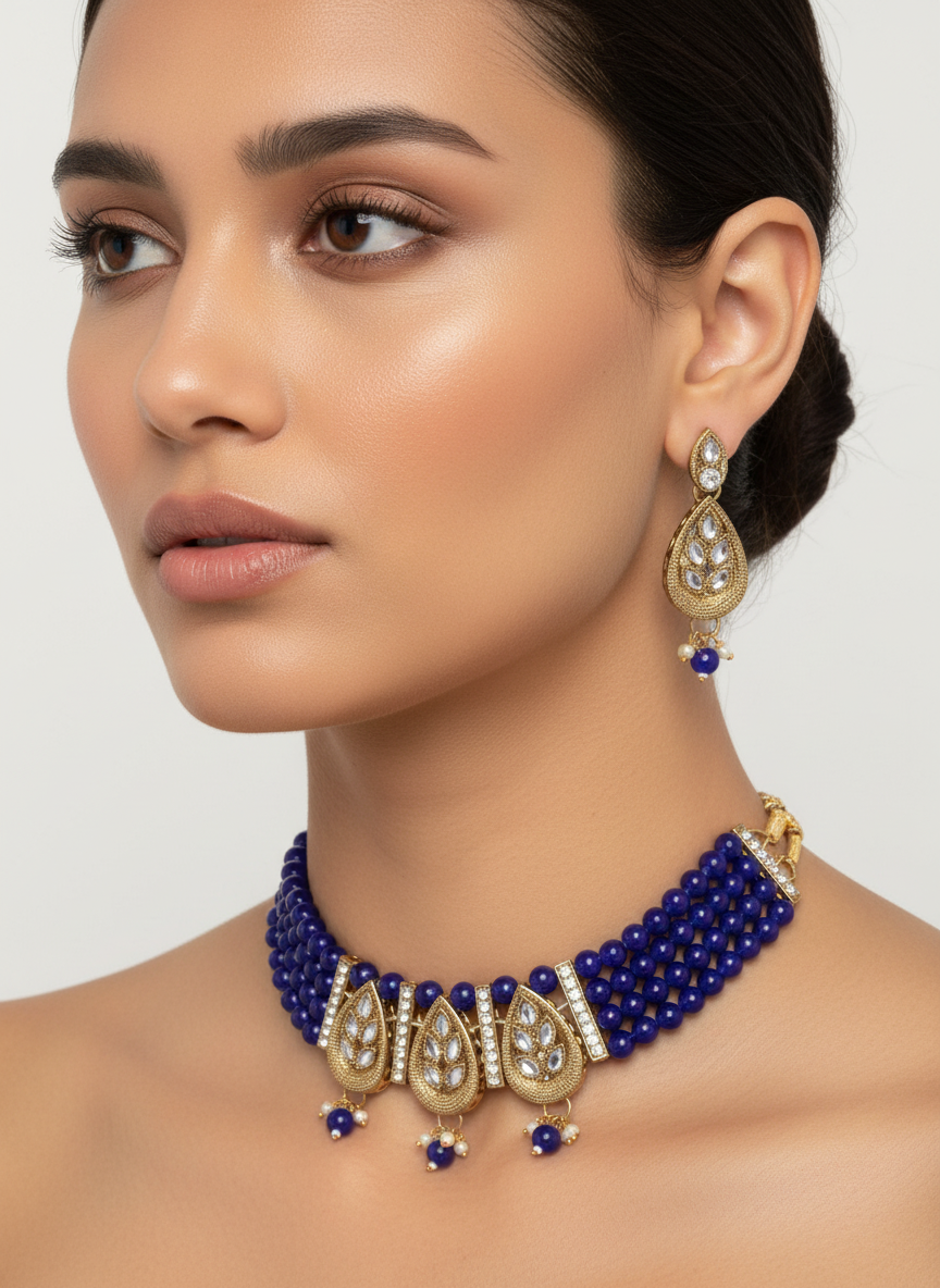 royal-blue-beaded-choker