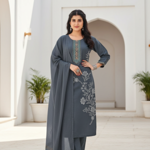 gray-silk-kurti-set