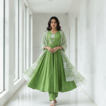 green-cotton-kurti-set
