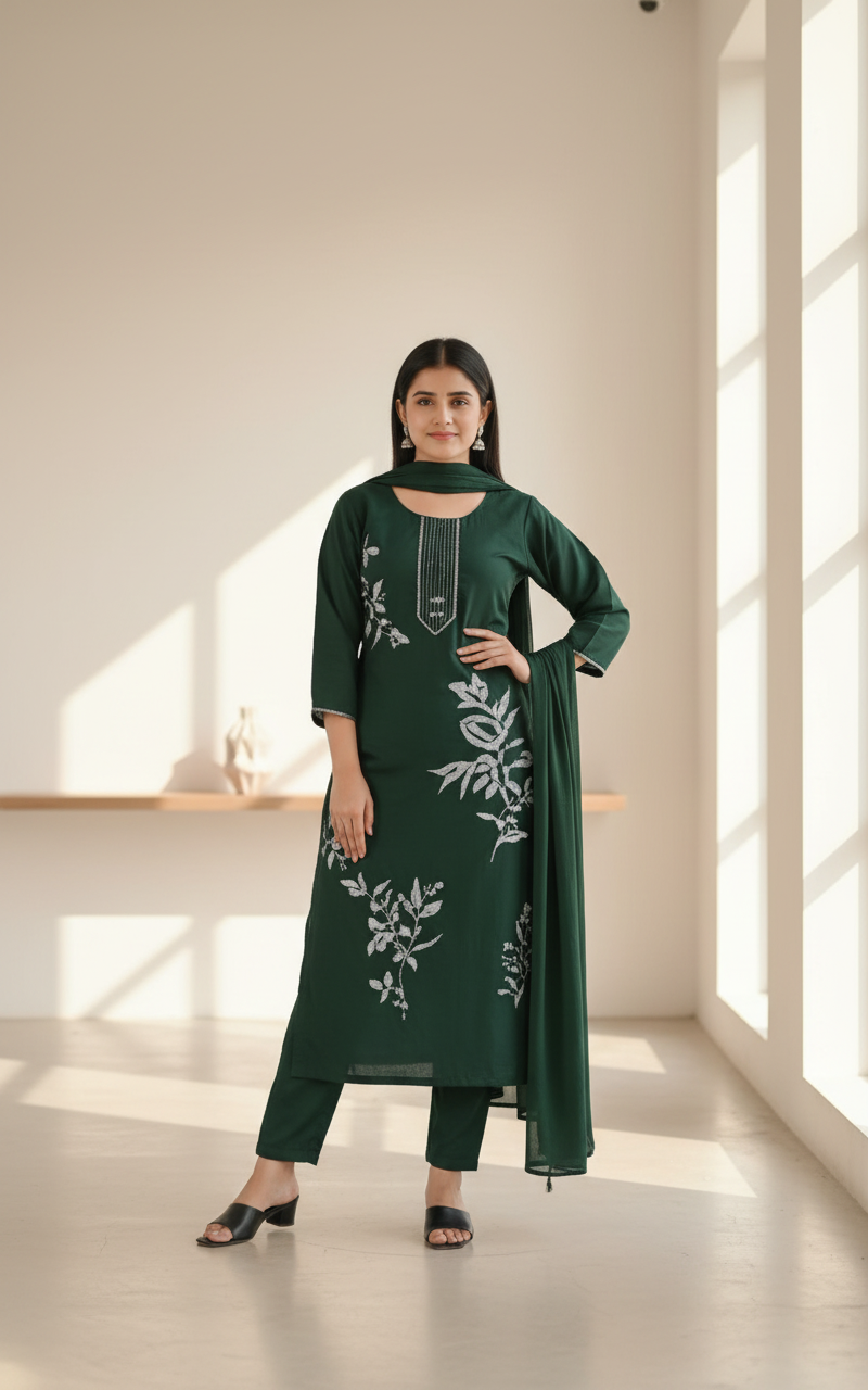 green-silk-kurti-set
