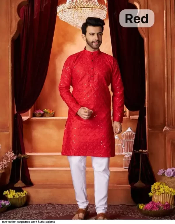 red-cotton-sequin-embroidered-kurta