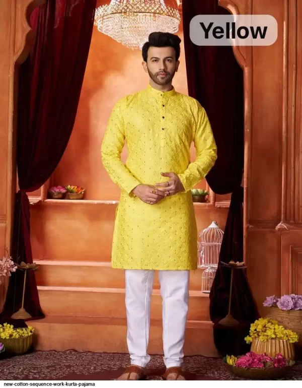 yellow-embroidered-cotton kurta